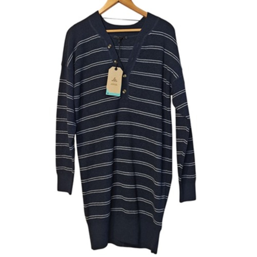 prAna Dress Womens Medium Milani Henley Sweater Knit‎ Organic Stripe